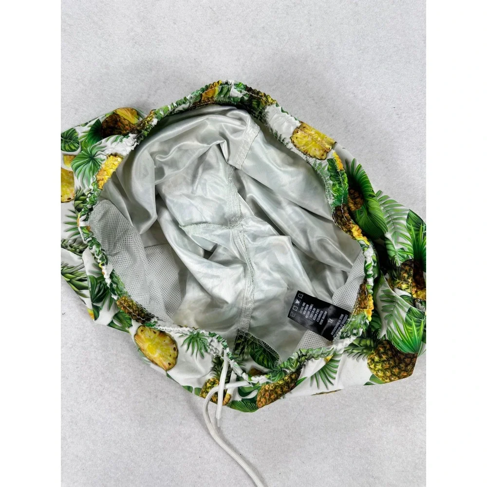 Ring of Fire Mens XL Pineapple Tropical Print Swim Trunks White Green Yellow